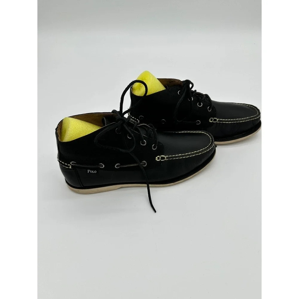 Polo Ralph Lauren Chukka Boat Shoes Mens Waterton Leather Black Sz‎ 9